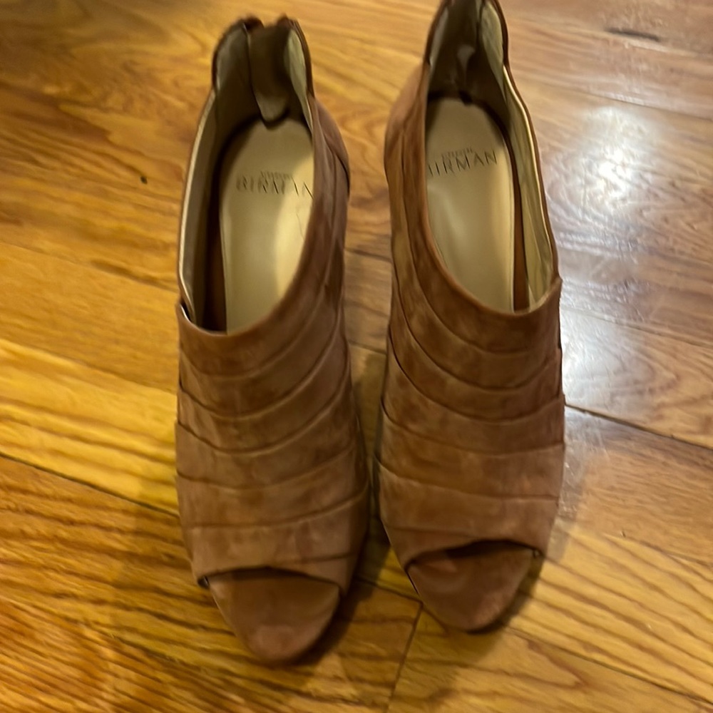 Alexander Berman Brown Swede peep toe bootie